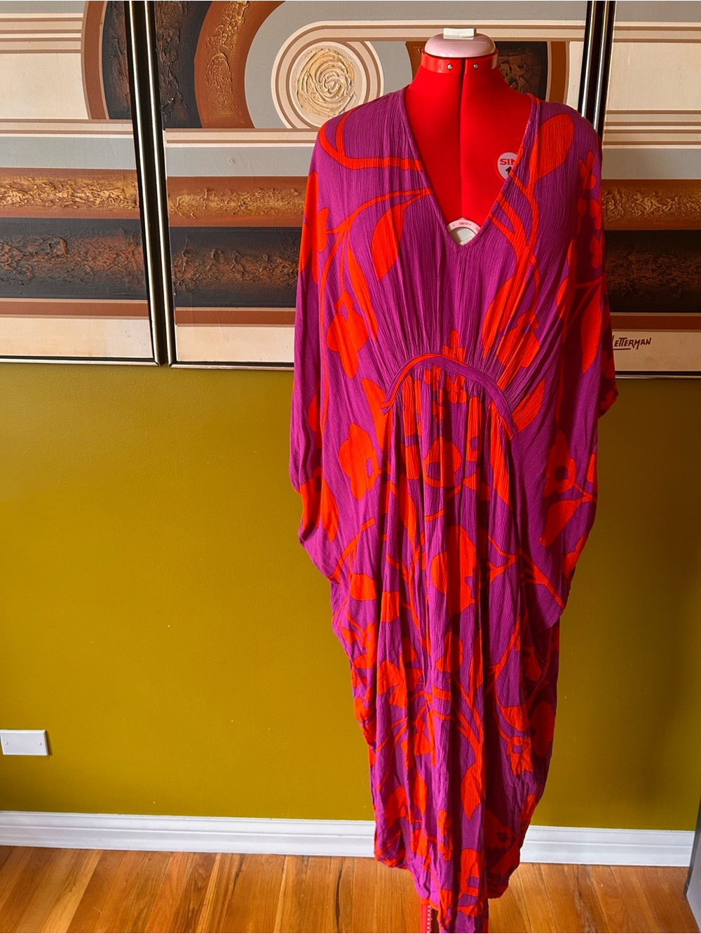 Free People Purple and Red Floral Kaftan Maxi Dress